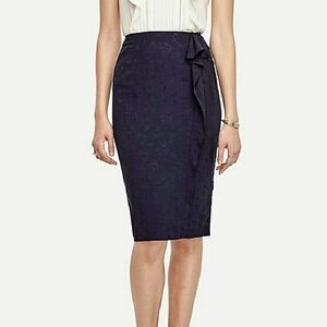 New Ann Taylor Mockingbird Ruffle Skirt Pencil Sexy Secretary Birds Navy Novelty
